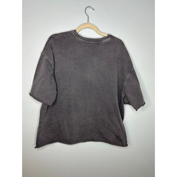 Zara Short-Sleeved Crewneck Sweatshirt Women's Size Medium Gray Athleisure - Picture 2 of 5